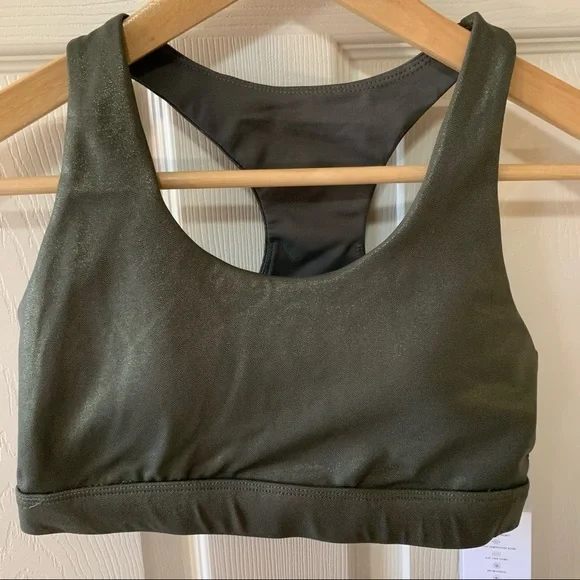 NWT Anthropologie All Fenix Liquid Metallic Olive High-Impact Sports Bra - Picture 1 of 6